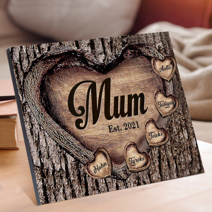 5 Names - Personalised Mum Wooden Plaque Custom Date & Names Home Decoration Hearts Gift for Mother-Jessemade AU