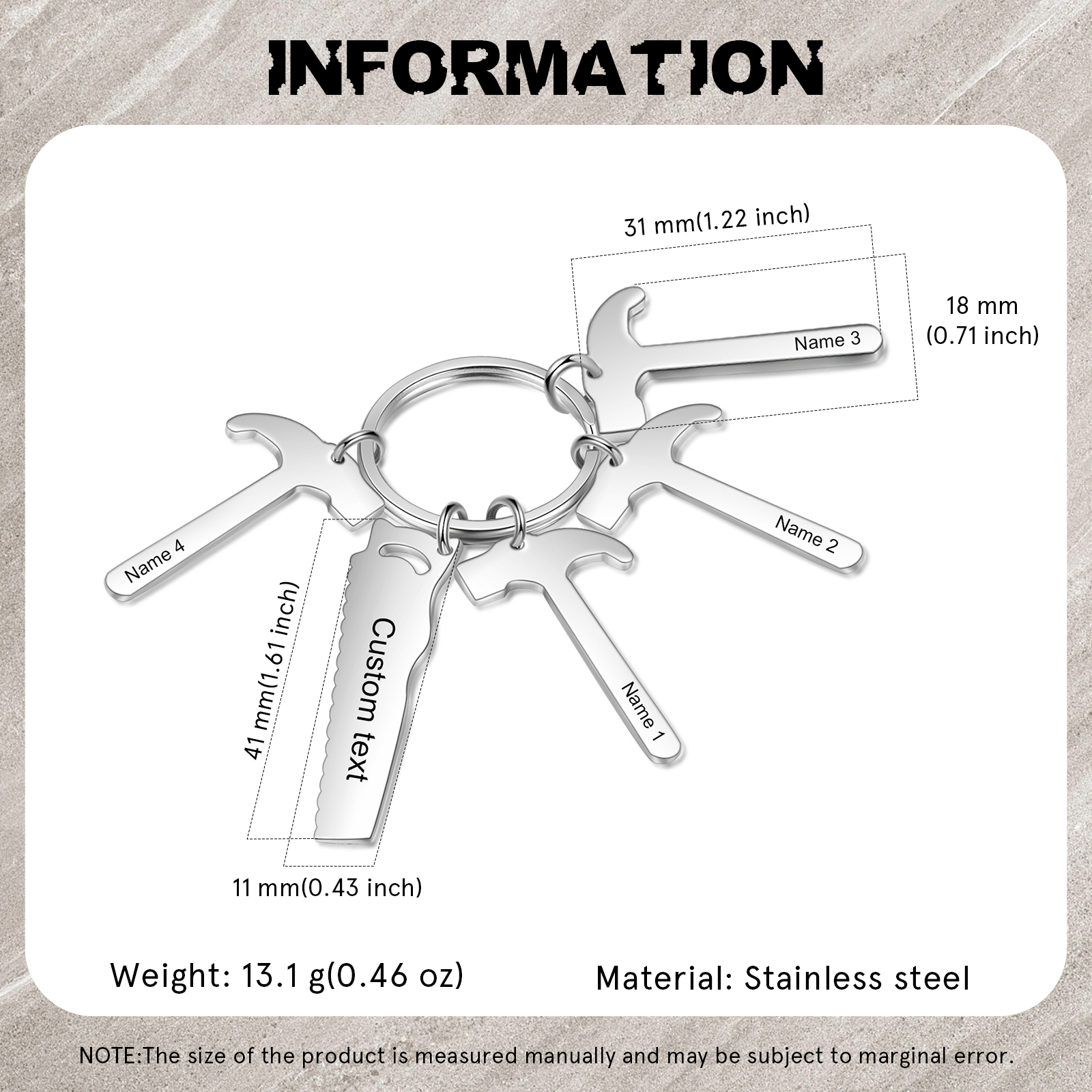 Father's Day Gifts Tool Keychain Personalised 4 Names Stainless Steel Keyring For Him-Jessemade AU