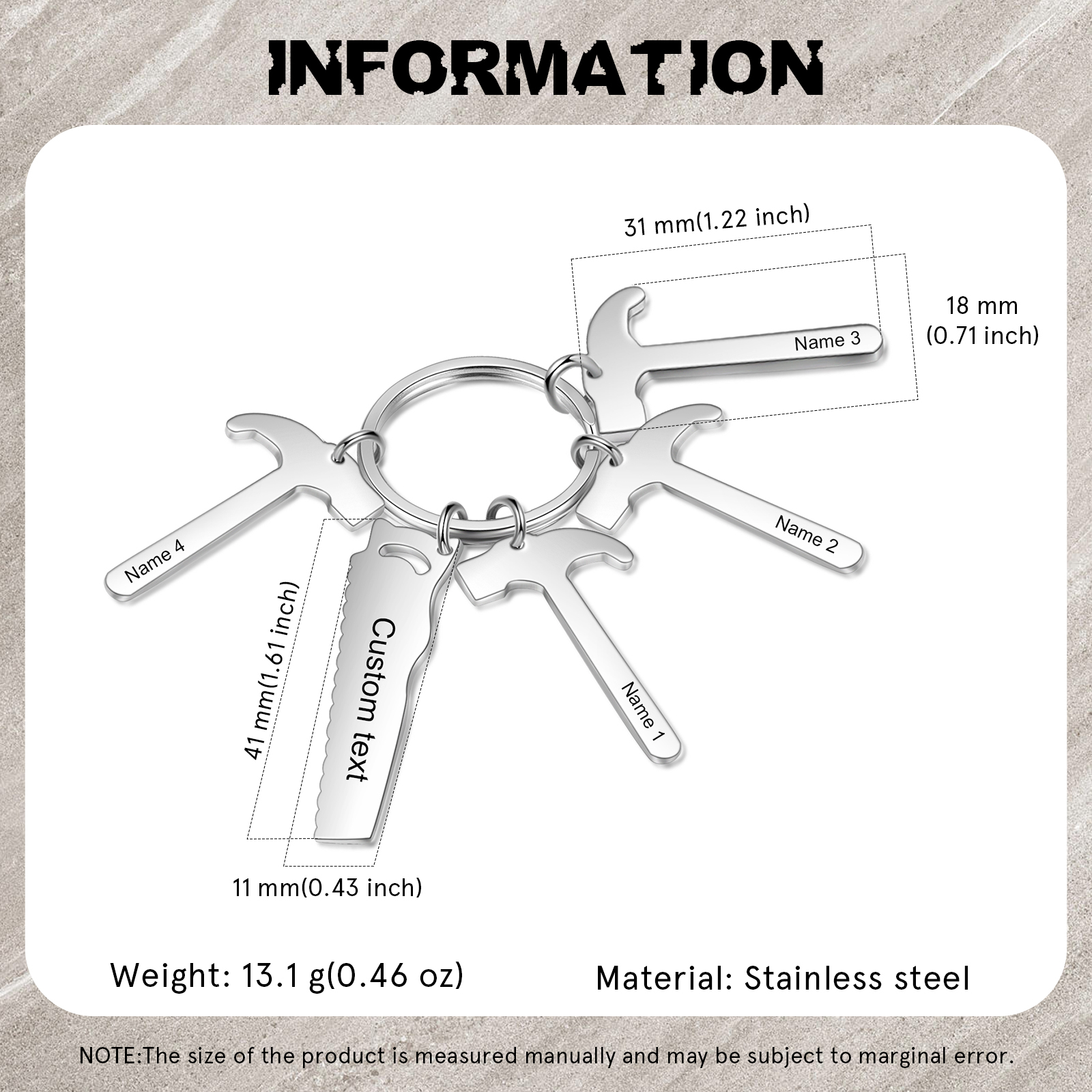 Father's Day Gifts Tool Keychain Personalised 4 Names Stainless Steel Keyring For Him-Jessemade AU