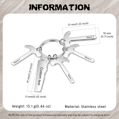 Father's Day Gifts Tool Keychain Personalised 4 Names Stainless Steel Keyring For Him-Jessemade AU