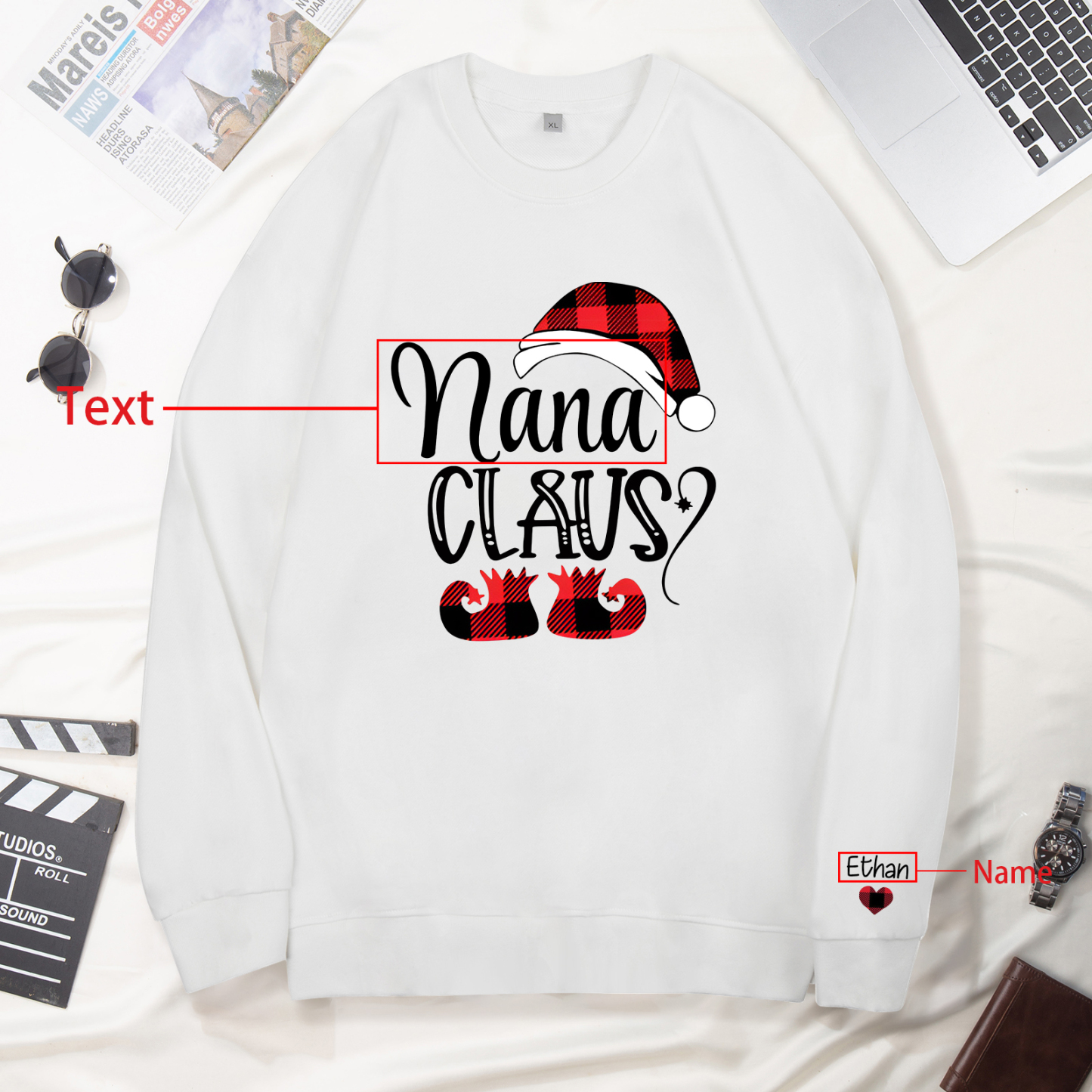1 Name - Personalised Christmas Sweatshirt Custom Name & Text Sweatshirt Nana Claus Sweatshirt Gift for Family -Jessemade AU