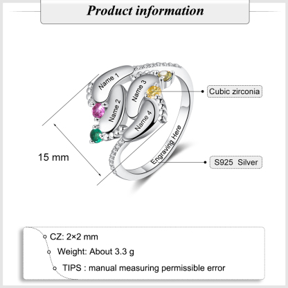 Personalised Baby Foot Ring With 4 Birthstones Engraved Names Ring Gift For Women-Jessemade AU