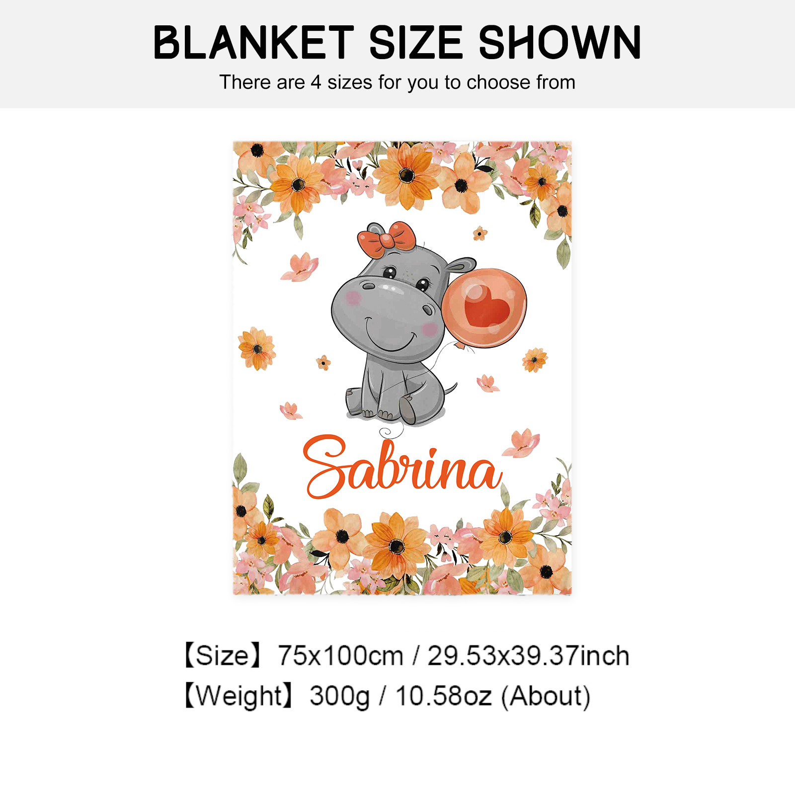 Personalised Hippo Blanket Custom Name Cute Cartoon Blanket-Jessemade AU