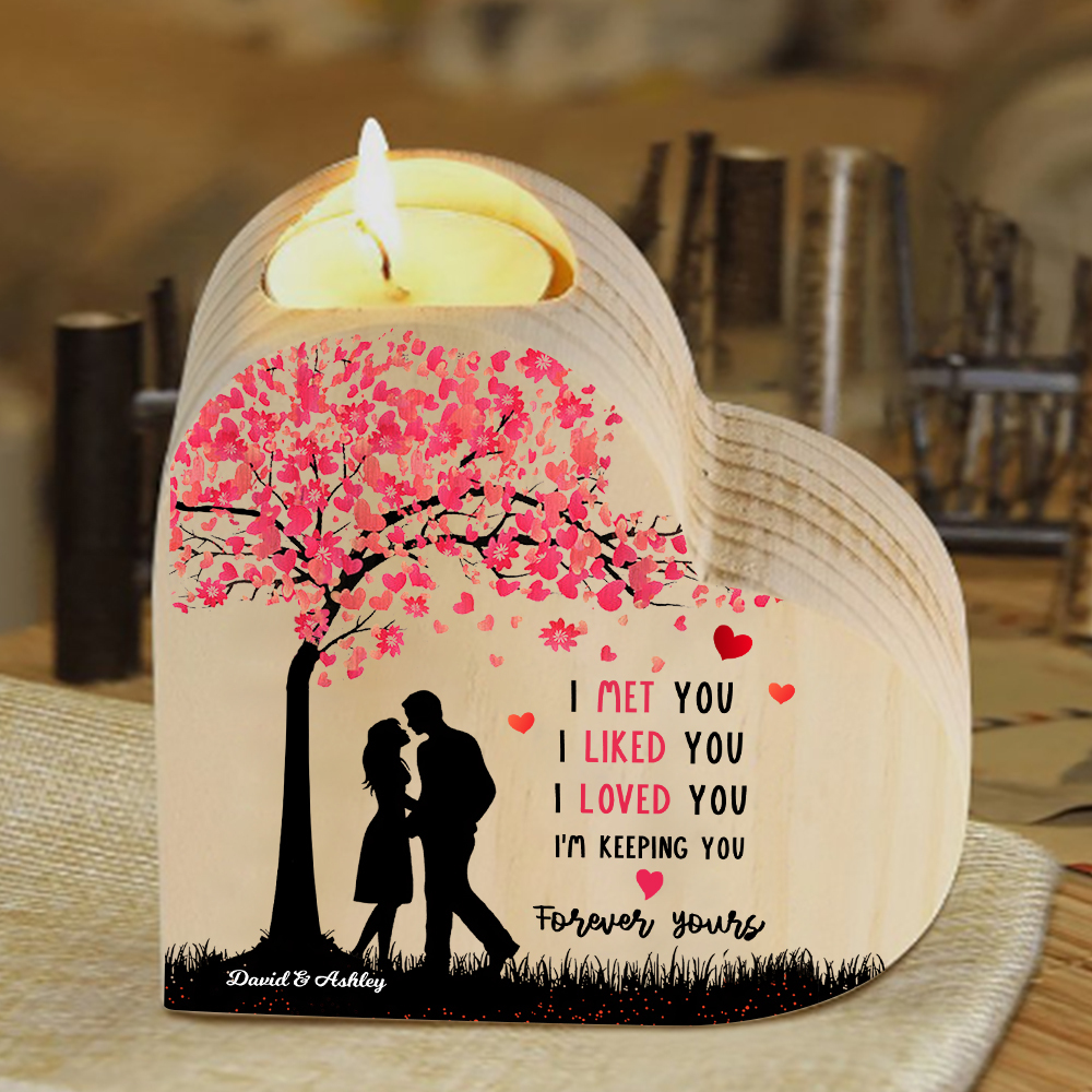 Personalised Couple Candle Holder Custom 2 Names Wooden Candlesticks Heart Valentine's Day Gifts for Wife/Girlfriend-Jessemade AU