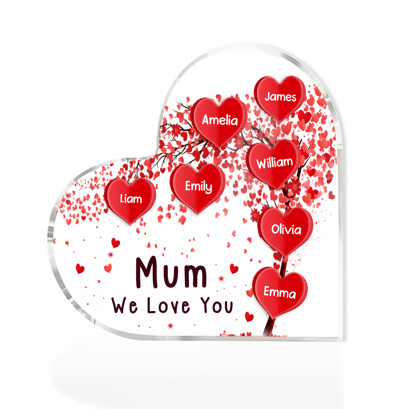 7 Names - Personalised Acrylic Heart Keepsake Custom Text Red Tree Ornaments Gifts for Grandma/Mother-Jessemade AU