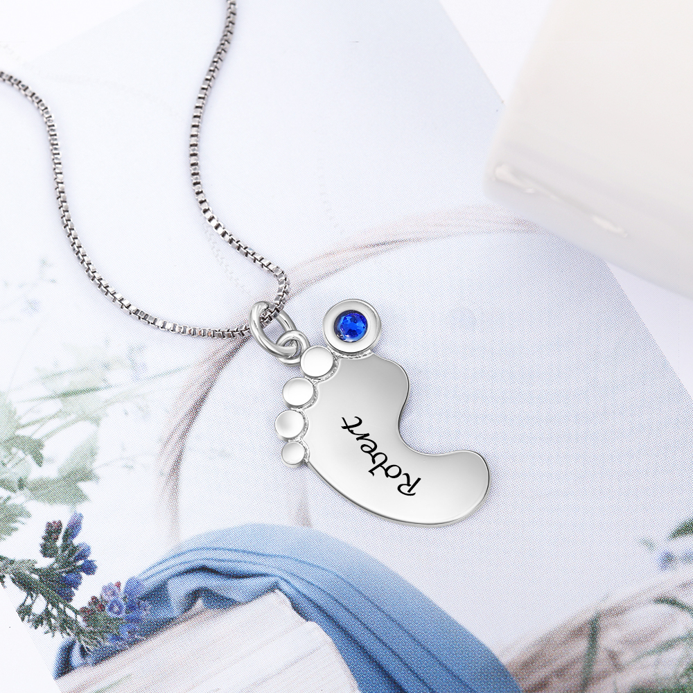 Mother’s Day Gifts Customised Baby Feet Pendant Necklace with Name and Birthstone for Mom-Jessemade AU