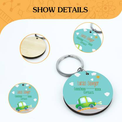 Customised Name and Phone Number Keychain Green Car Back-to-School Gift for Kids-Jessemade AU