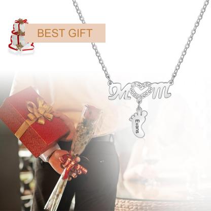 Mother Necklace with 1 Baby Foot Pendant Engraved 1 Name Rose Gift Set