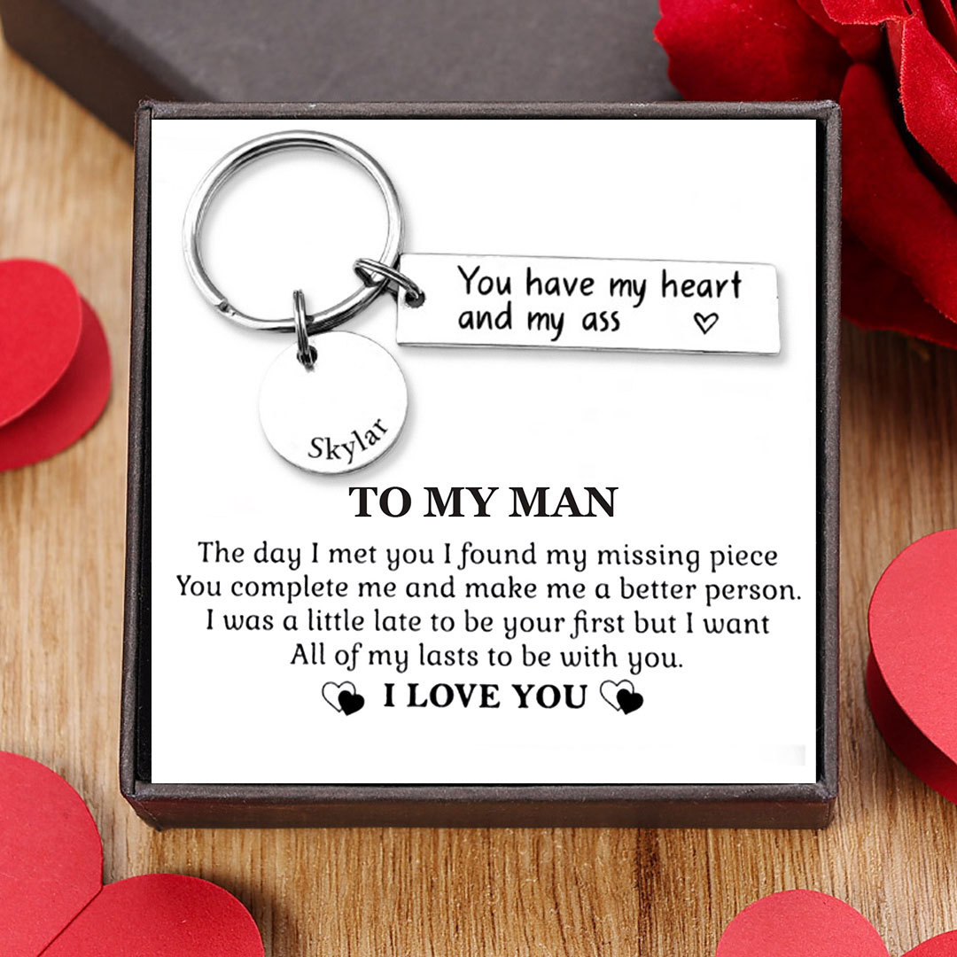 Personalised Couple Keychain Custom Name Keyring "You Have My Heart And My Ass" Valentine's Day Gifts for Couples-Jessemade AU