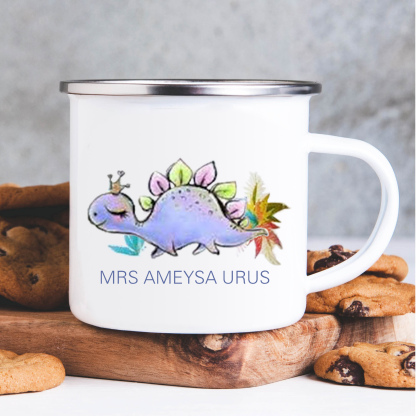 Personalised Enamel Mug Customised Name Dinosaur Cup Camping Mug Birthday Gift for Kids - Stegosaurus-Jessemade AU