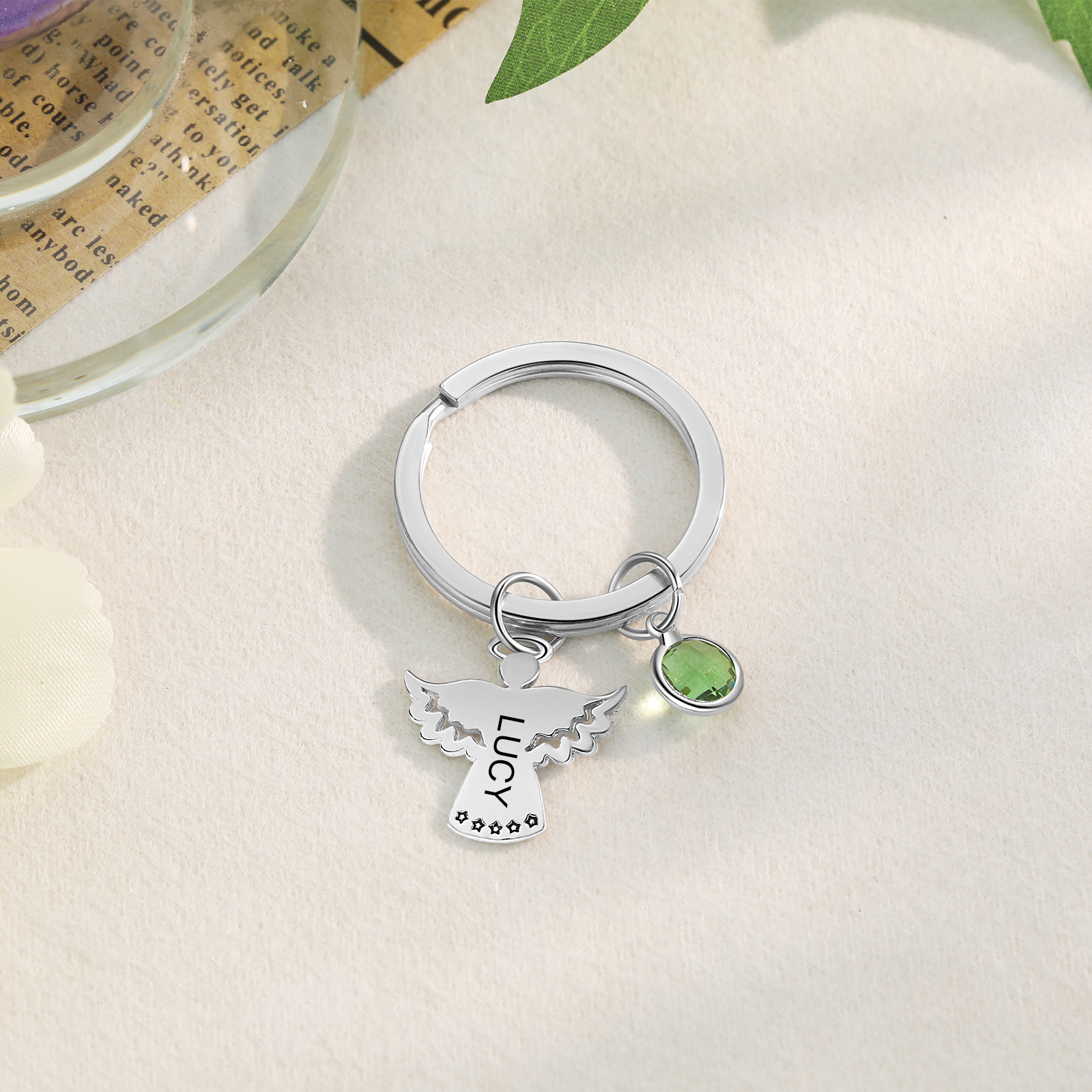 Personalised Guardian Angel Keychain Customised Name & Birthstone Stainless Steel Keyring Special Gift-Jessemade AU