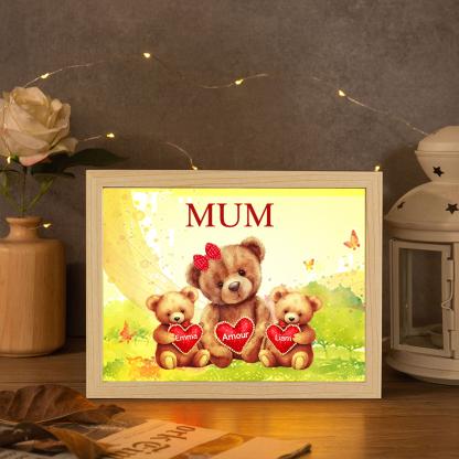 Personalised Frame Night Light Custom 1 Text  & 2 Names Teddy Bears Family Ornament Gifts for Mother/Grandma-Jessemade AU