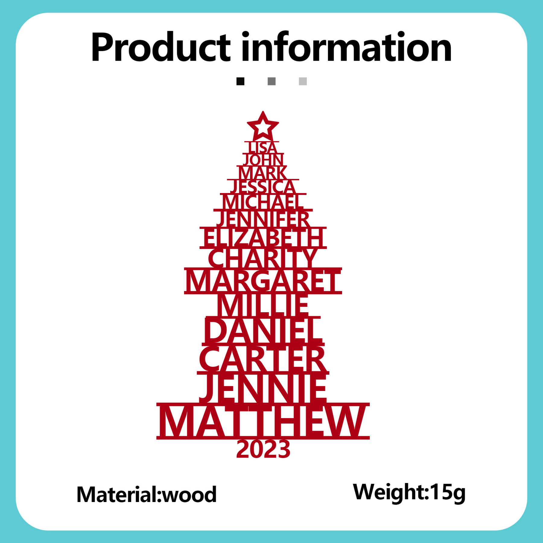 14 Names - Personalised Christmas Tree Ornaments Customised Name Xmas Wooden Decor Gifts for Family Friends-Jessemade AU