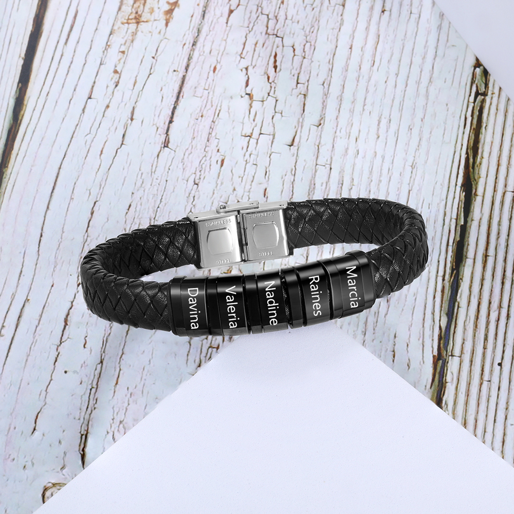 Black Personalised Men's 5 names Bracelet For Dad-Jessemade AU