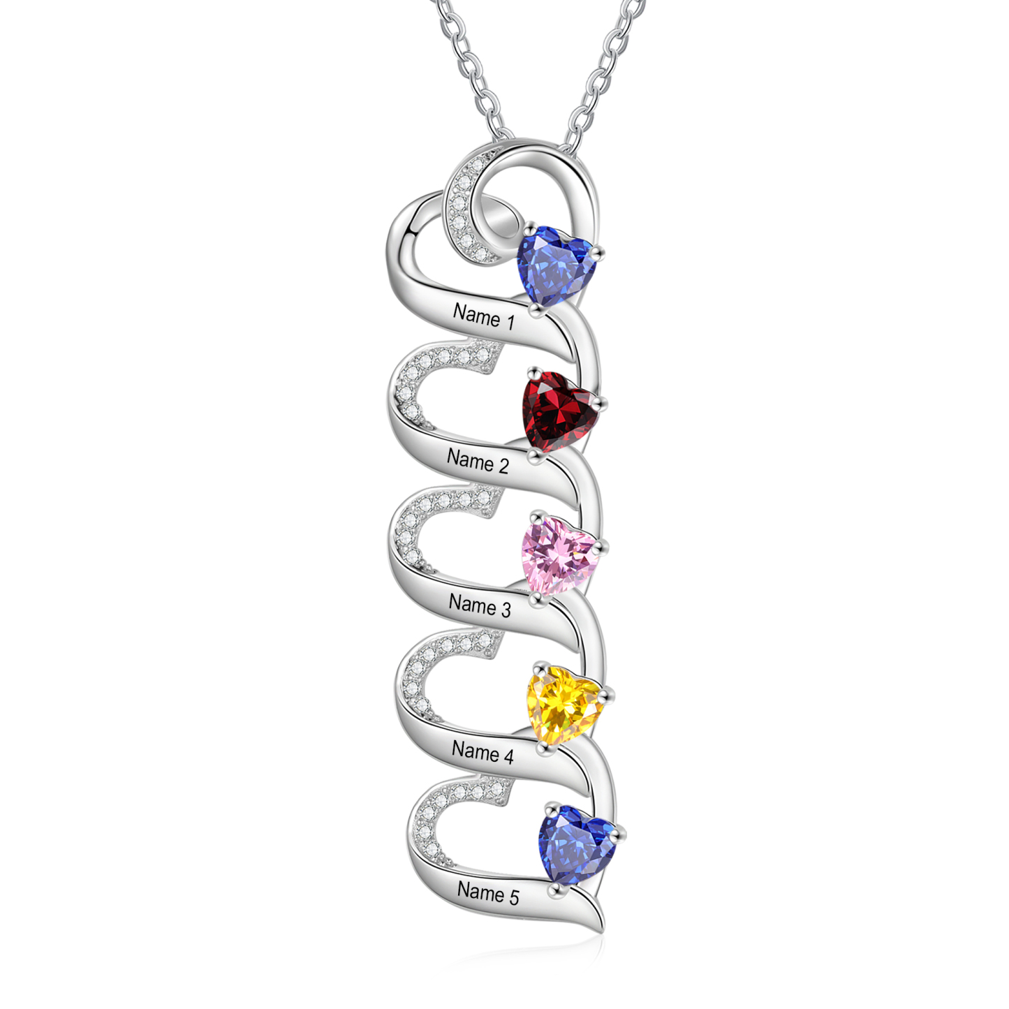 Personalised Heart Pendant Necklace Custom 5 Birthstones & 5 Names Necklace Gifts for Her-Jessemade AU