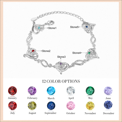 Flowers Bracelet Personalised 5 Birthstones Bracelet Engraved Names Flowers Charm Gifts For Her-Jessemade AU