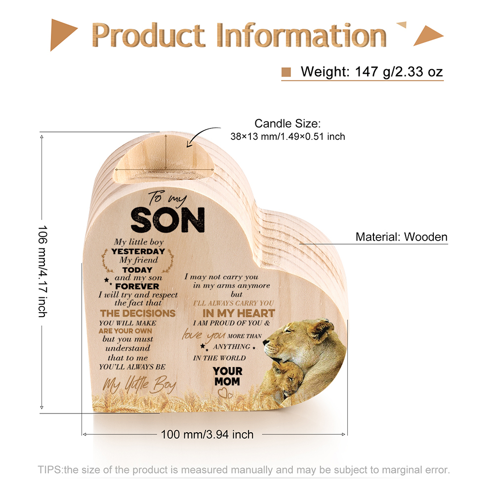 To My Son Wooden Heart Candle Holder "I will always be there " Gifts For Son-Jessemade AU