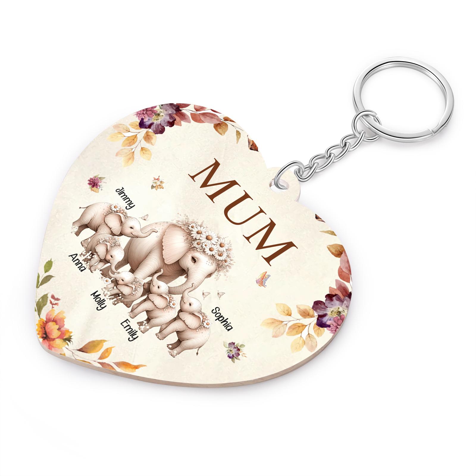 5 Names - Personalised Acrylic Keychain Custom 1 Text Elephant Family Hanging Ornaments Gift for Mum/Grandma-Jessemade AU