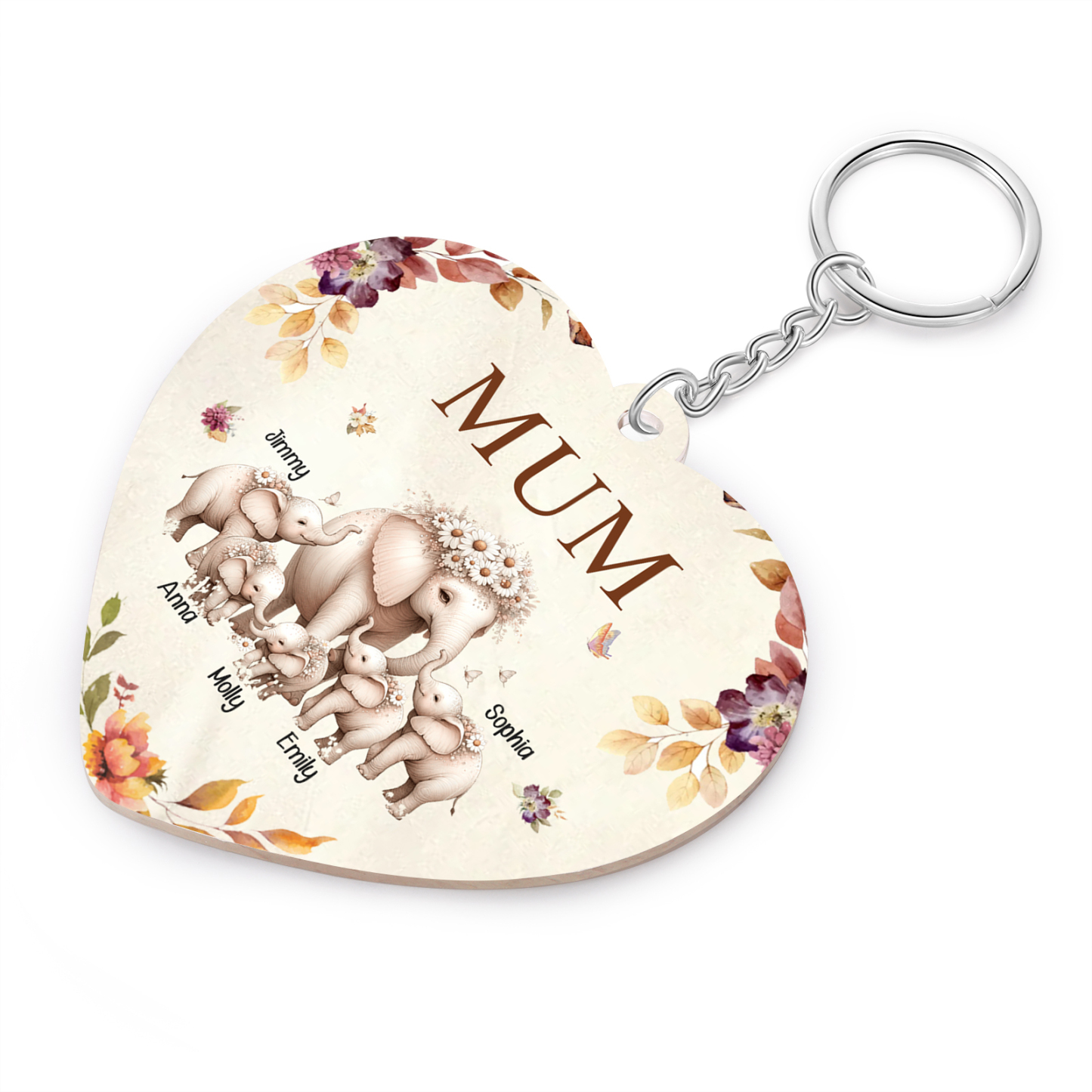 5 Names - Personalised Acrylic Keychain Custom 1 Text Elephant Family Hanging Ornaments Gift for Mum/Grandma-Jessemade AU