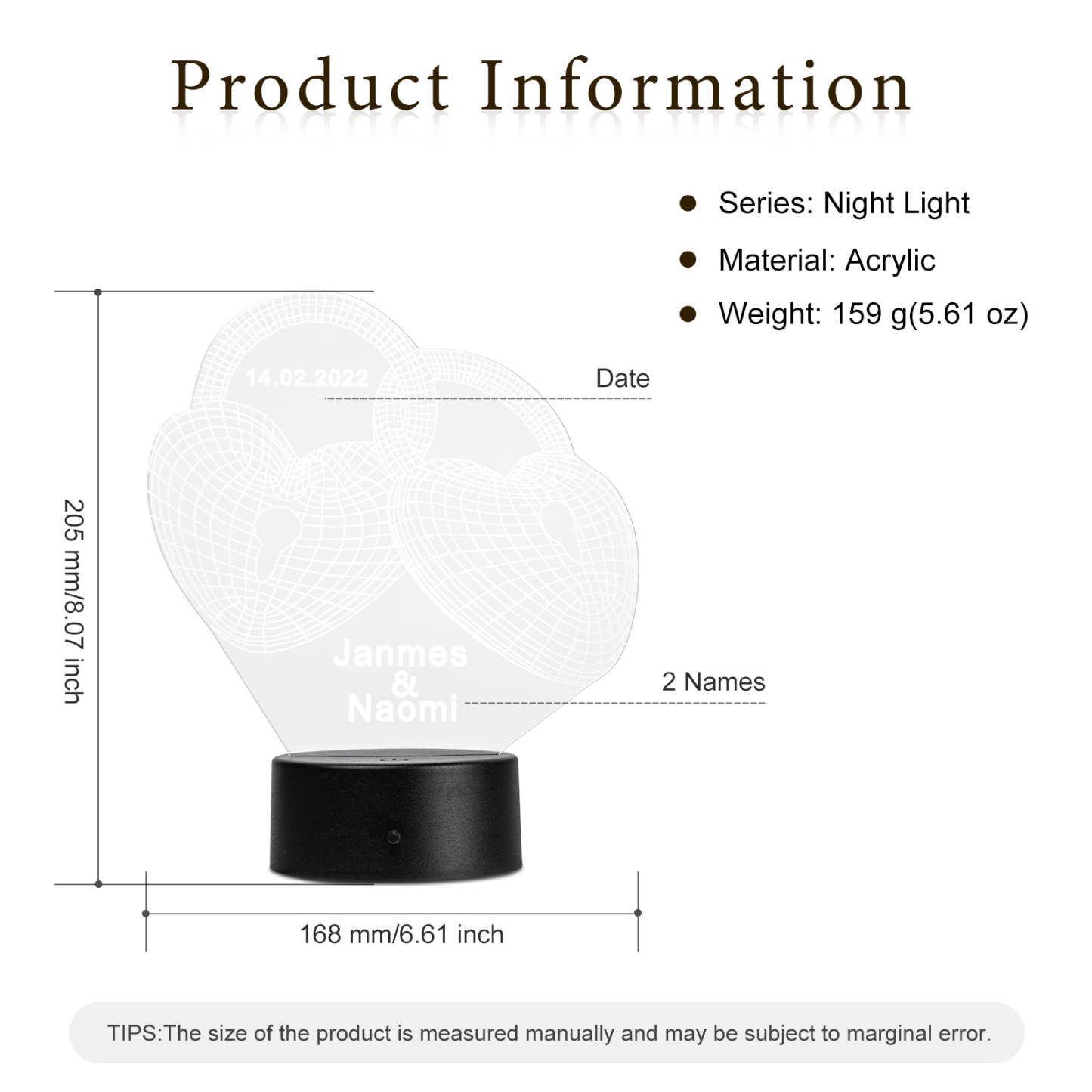 Custom 3D Love Lock Night Light With Name LED Lamp Gifts For Couple-Jessemade AU