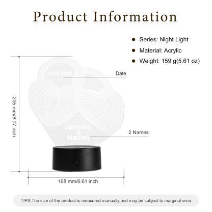 Custom 3D Love Lock Night Light With Name LED Lamp Gifts For Couple-Jessemade AU