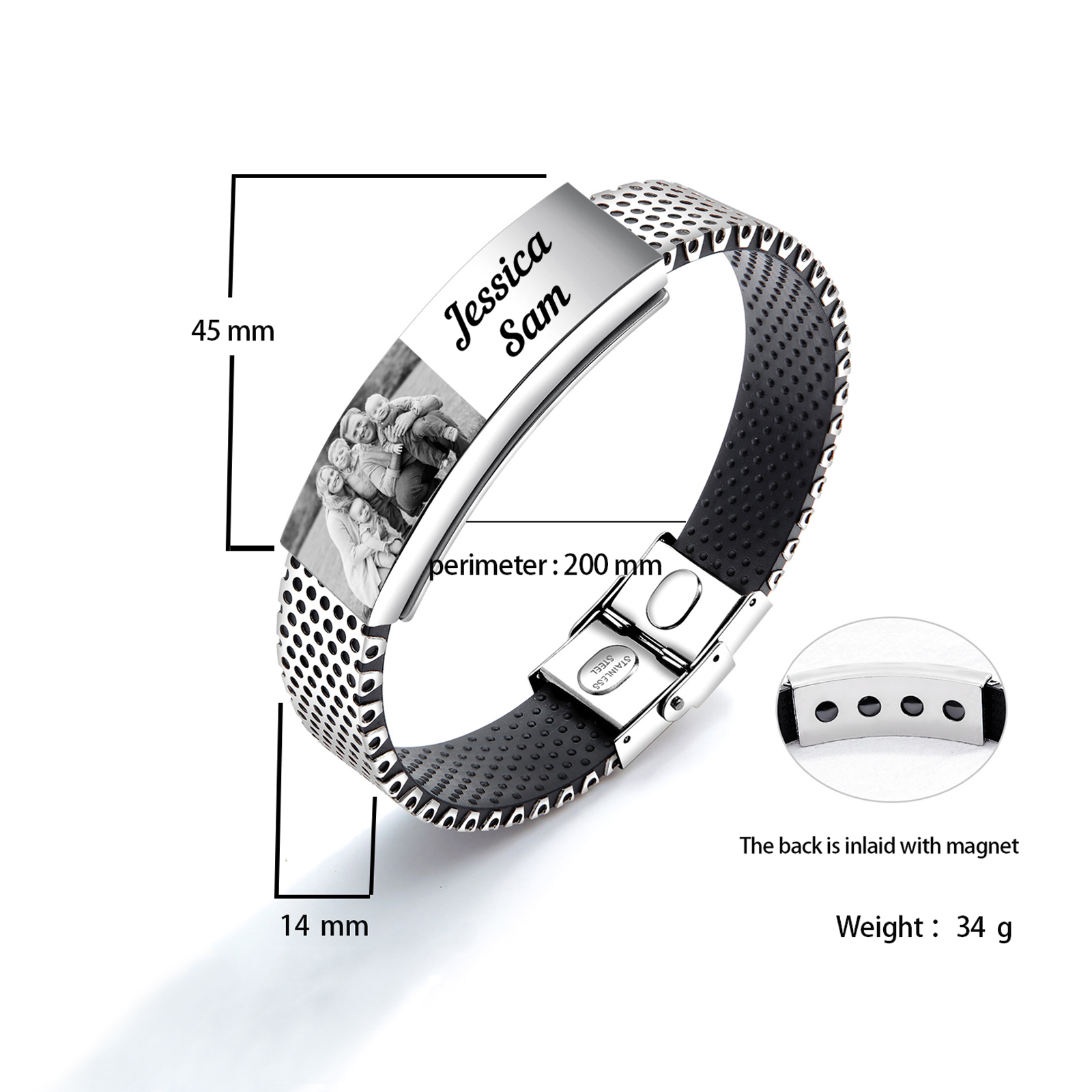 Personalised Photo Bracelet Custom Magnet Men's Bracelet Bangle Gifts For Him-Jessemade AU