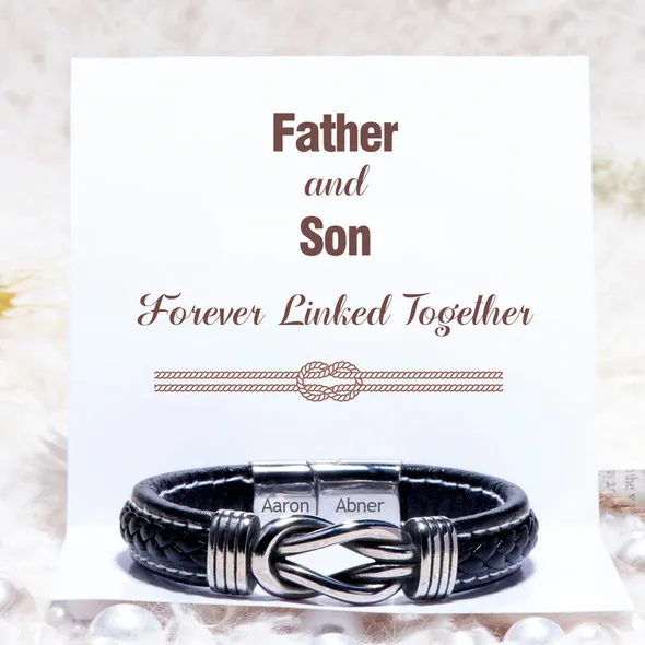Personalised Name Leather Knot Bracelet "Father and Son Forever Linked Together" Gift for Father's Day-Jessemade AU