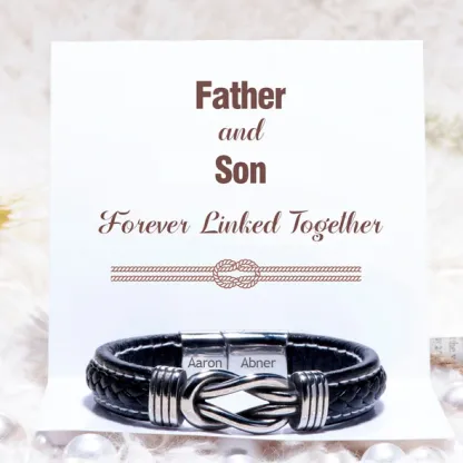 Personalised Name Leather Knot Bracelet "Father and Son Forever Linked Together" Gift for Father's Day-Jessemade AU