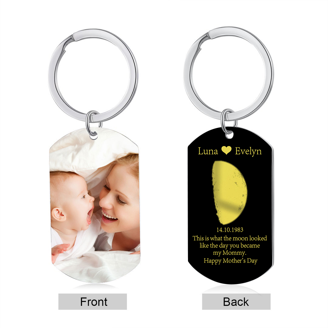 Personalised Text & Date & Photo Keychain Mother's Day Gifts - This Is What The Moon Looked Like The Day You Became My Mommy-Jessemade AU
