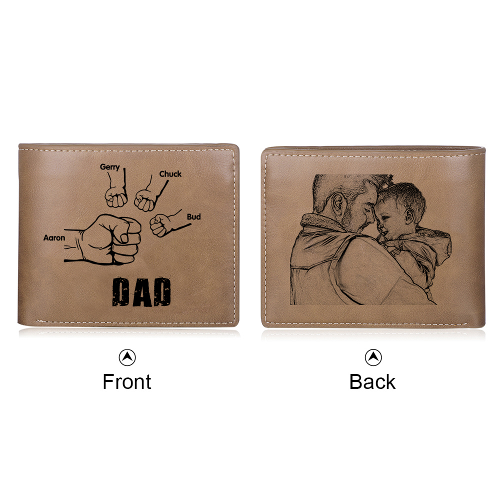 4 Names - Personalised Men Leather Wallet Custom Photo & Name Folding Wallet Fist Bump Wallet Gift for Dad-Jessemade AU