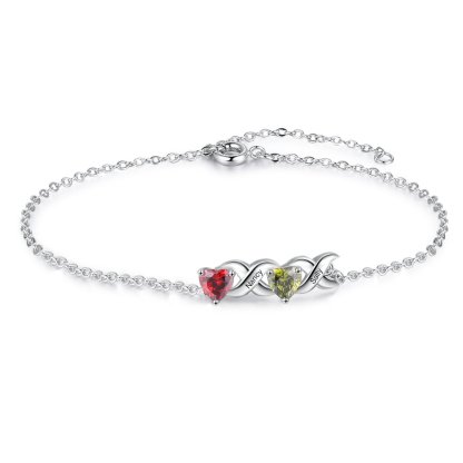 Family Custom Bracelet Heart Personalised with 2 Birthstones Gift Box Set-Jessemade AU