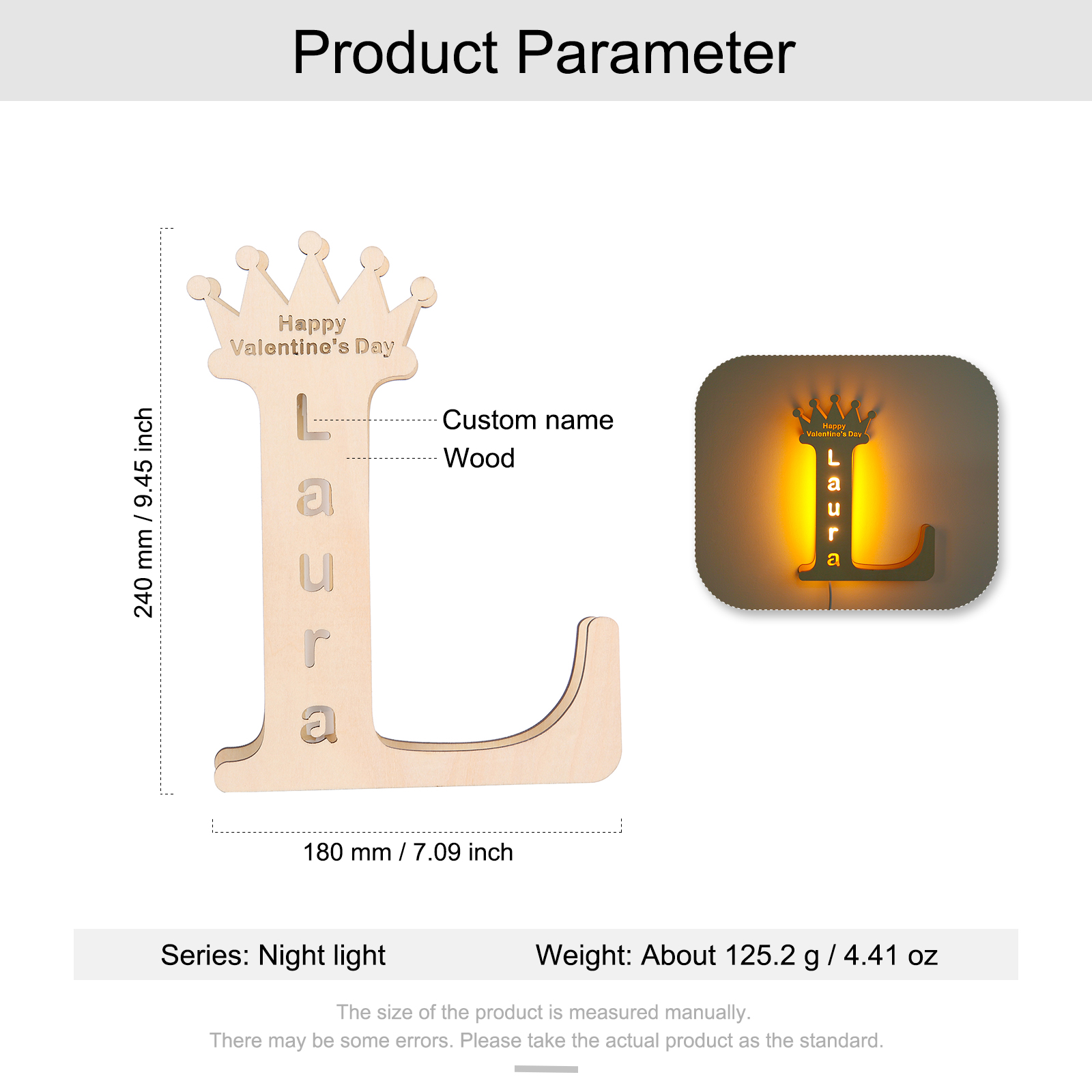 Personalised Happy Valentine's Day Night Light Engraved Wood Lamp-Jessemade AU