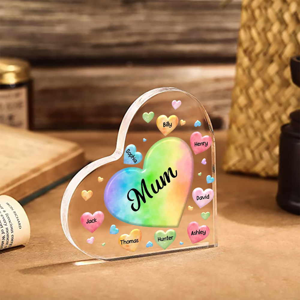 8 Names - Personalised Acrylic Heart Keepsake Custom Text Colourful Hearts Ornament Gift for Mother/Grandma-Jessemade AU