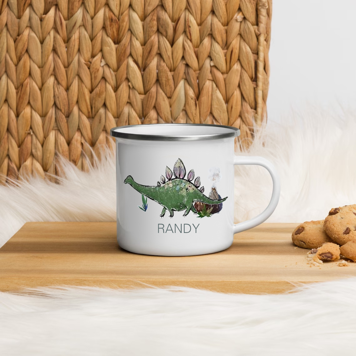Personalised Enamel Mug Customised Name Dinosaur Cup Camping Mug Birthday Gift for Kids - Stegosaurus-Jessemade AU