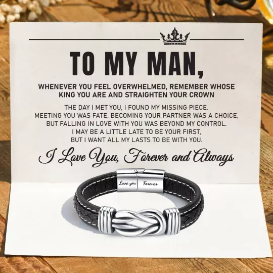 To My Man Love You Forever Leather Knot Linked Bracelet-Jessemade AU
