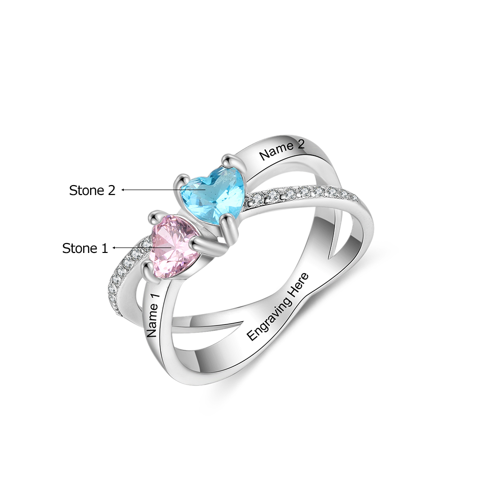 Personalised Mothers Ring With 2 Birthstones Engraved Names Ring Gifts For Her-Jessemade AU