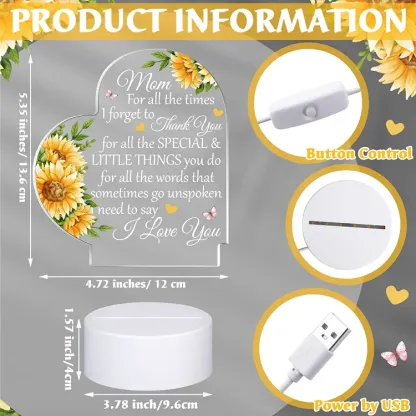 To My Mom-Flower Heart Night Light LED Lamp Bedroom Decoration For Mother-For all the times I forgot to Thank you-Jessemade AU