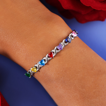 Personalised Bracelet With 2 Heart Birthstones Engraved Names Bracelet Gift For Women-Jessemade AU