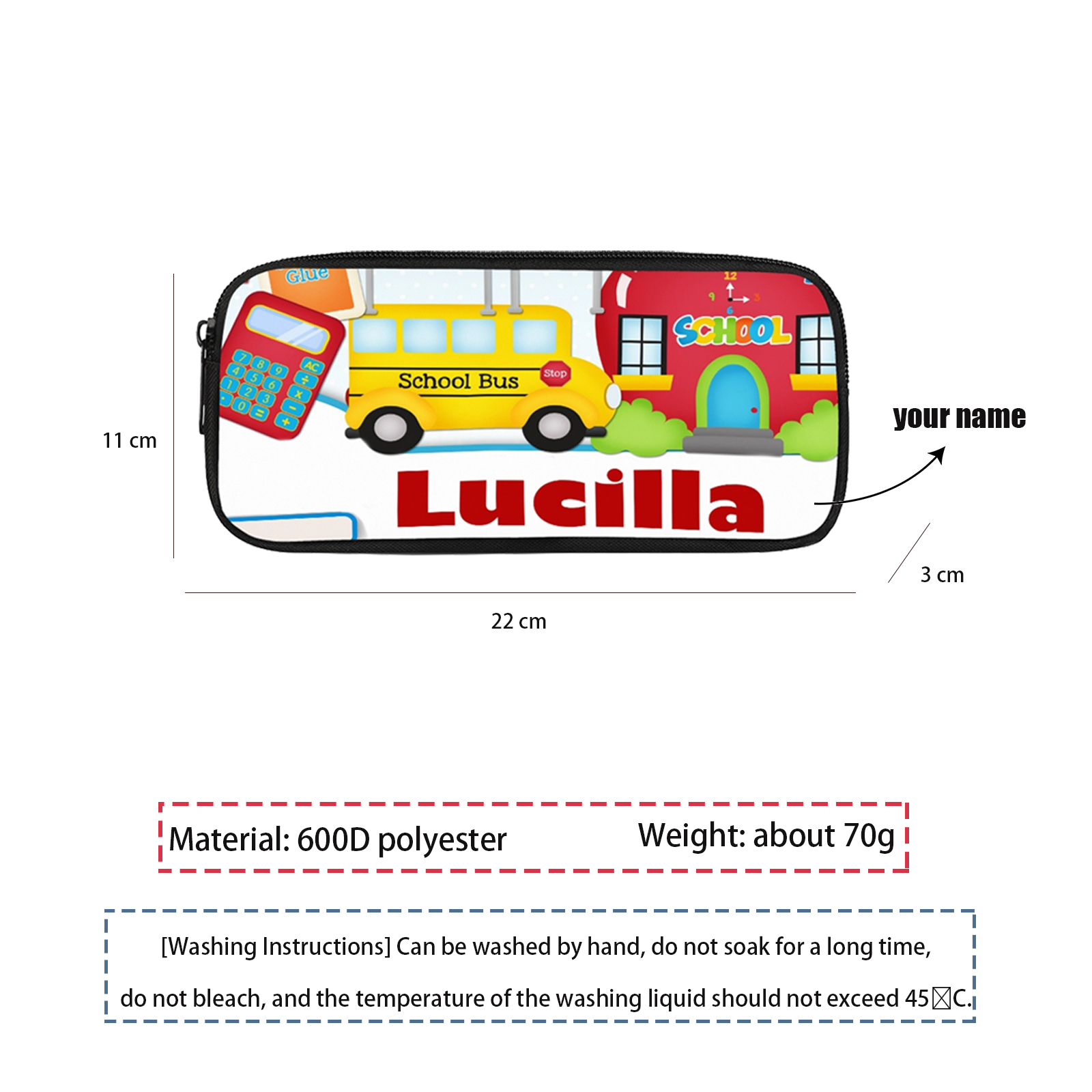 Personalised  Name Pencil Case Car Pen Bag Zipper Back to School Gifts for Student-Jessemade AU