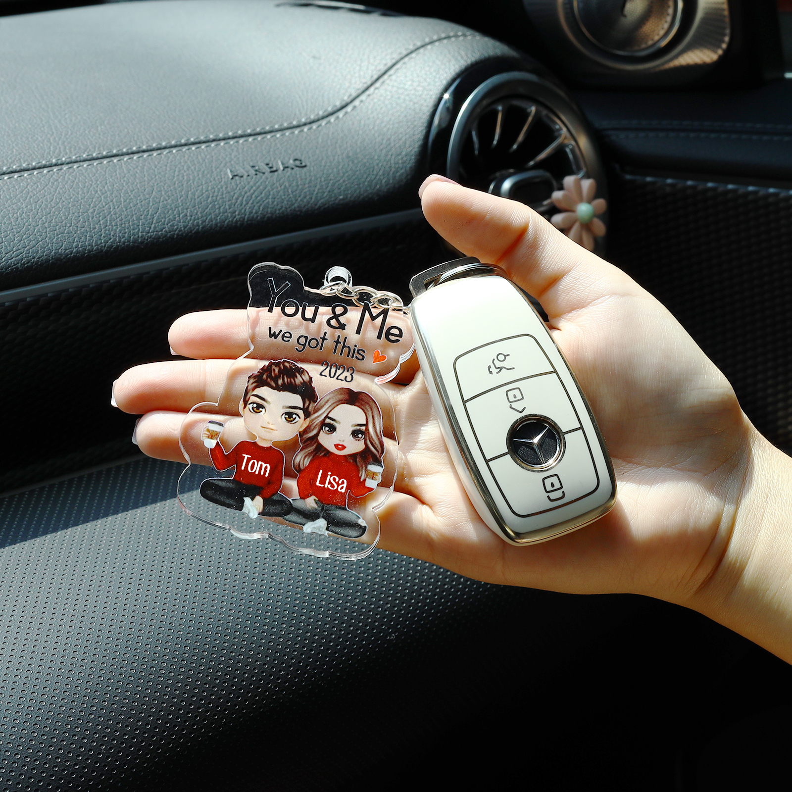 Personalised Acrylic Couple Keychain Customised Name & Text & Date Keychain Valentine's Day Gift for Couples-Jessemade AU