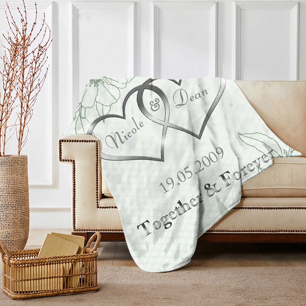 Green Personalised Couple Blanket Customised 2 Names & Date & Text Blanket Heart Valentine's Day Gifts for Him/Her-Jessemade AU