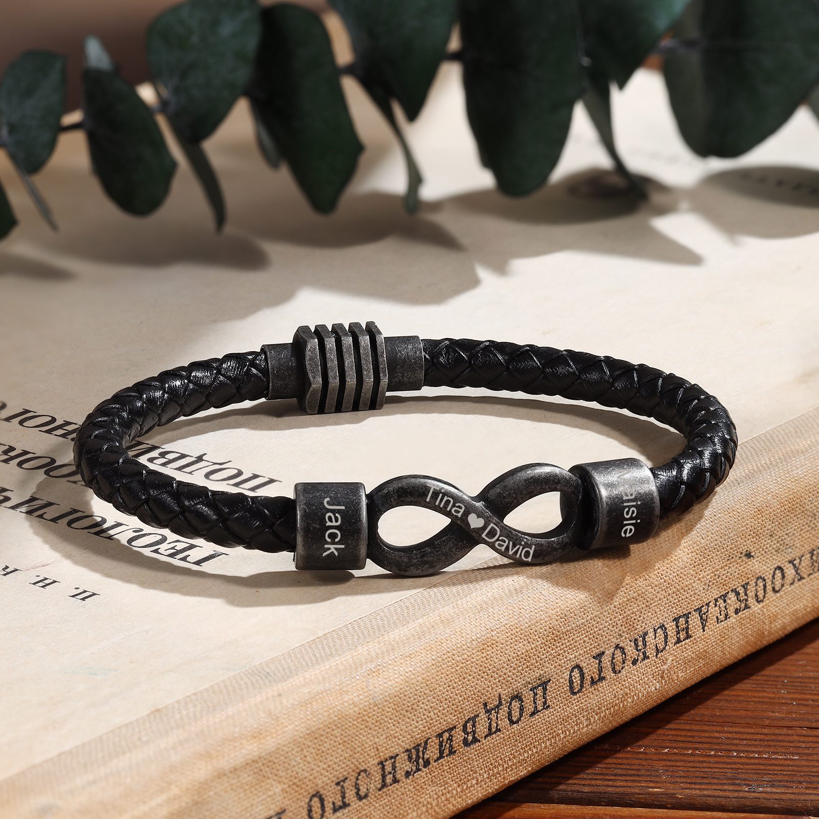 To My Man Infinity Bracelet Custom 2 Names & Text Leather Bracelet "I Love You Forever And Always" Gift Set Valentine's Day Gift For Him-Jessemade AU