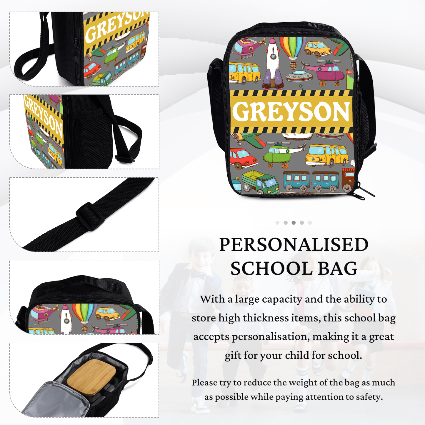 Custom Name Lunch Bag Personalised Cars Pattern Lunch Box Gifts for Kids-Jessemade AU