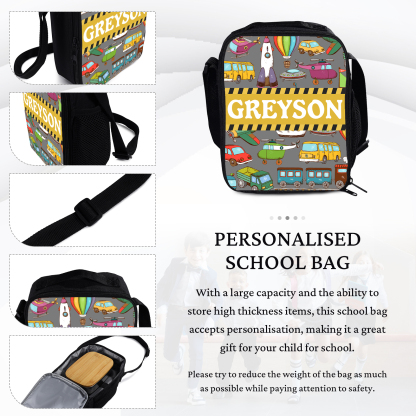 Custom Name Lunch Bag Personalised Cars Pattern Lunch Box Gifts for Kids-Jessemade AU