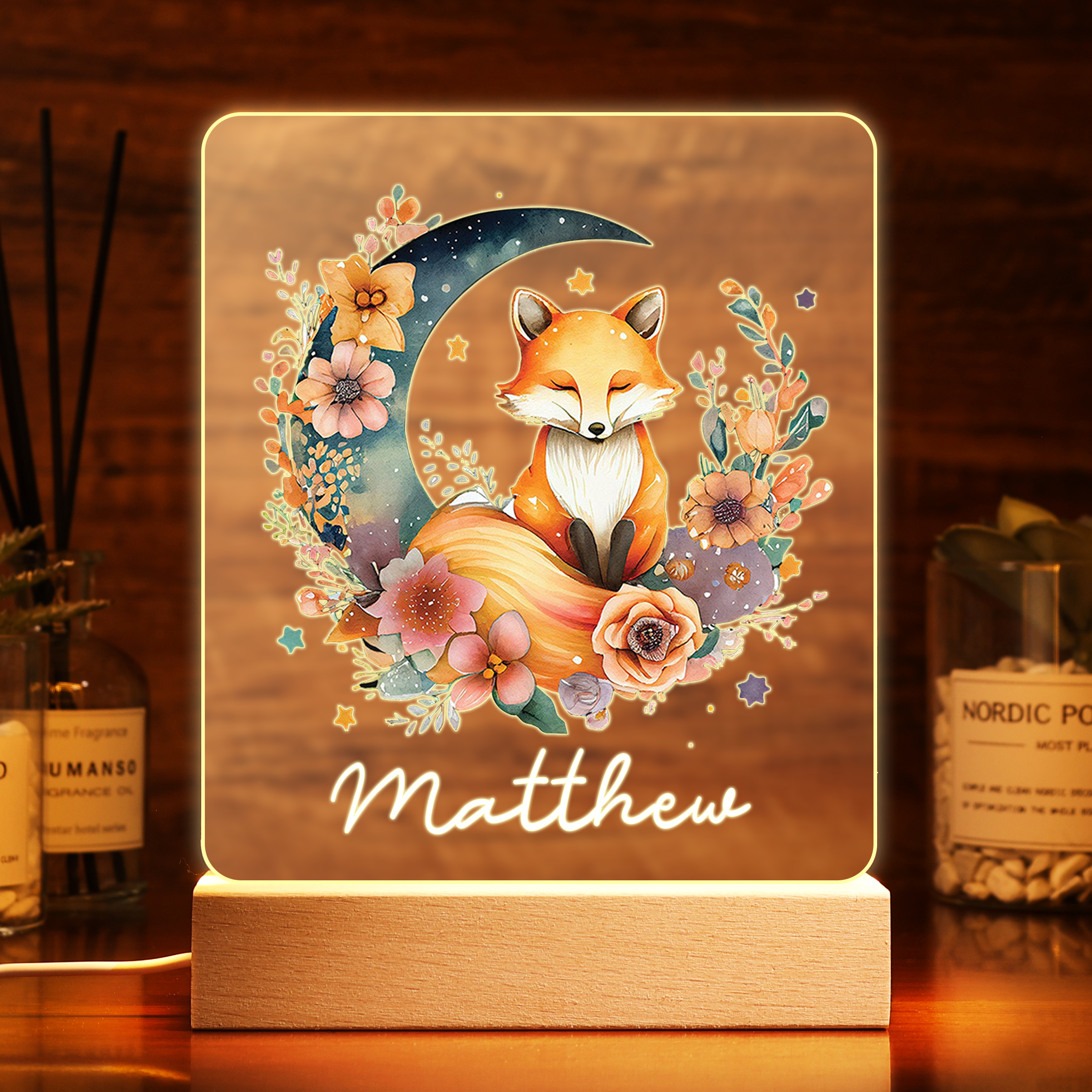 Personalised Fox Night Light Custom Name LED Night Light Nursery Home Decor Gifts For Kids-Jessemade AU