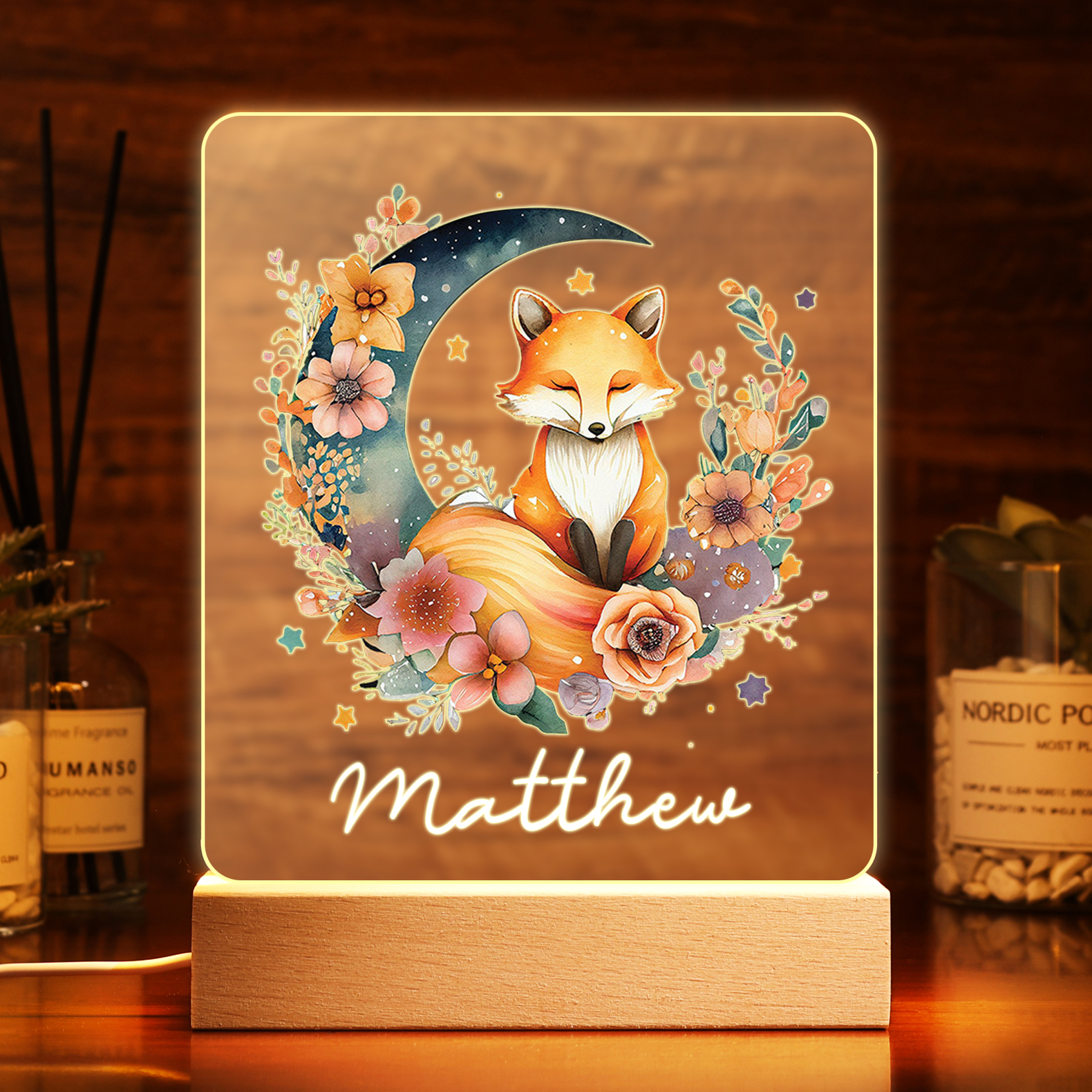 Personalised Fox Night Light Custom Name LED Night Light Nursery Home Decor Gifts For Kids-Jessemade AU