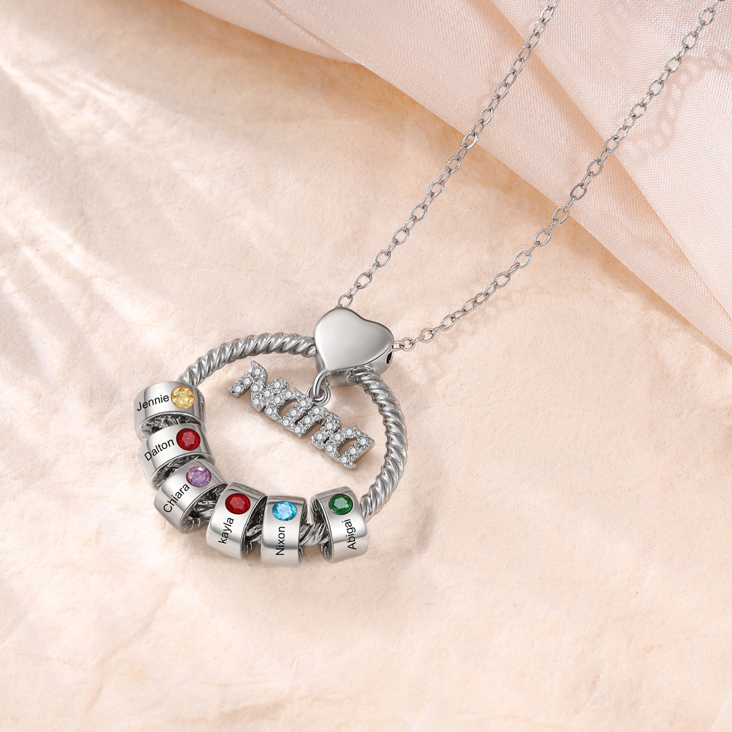 6 Names - Personalised Nana Necklace Custom Names & Birthstones Circle Pendant Necklace Gift for Grandma Nana-Jessemade AU