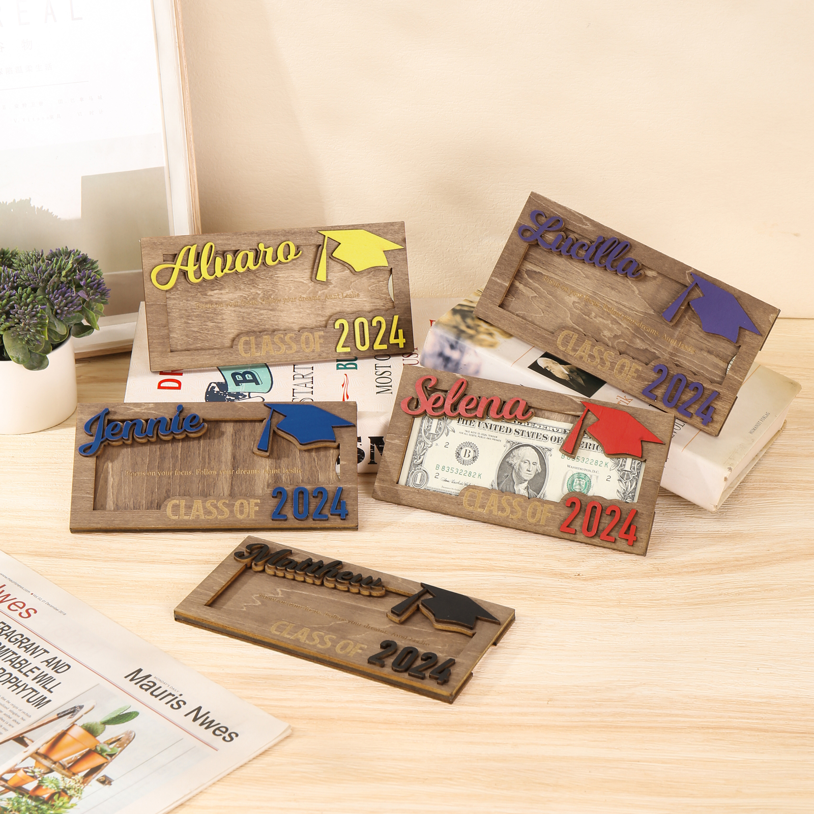 Class of 2024 Personalised Graduation Cash Clip Custom Name & Text Cash Box Creative Gifts for Her/Him-Jessemade AU