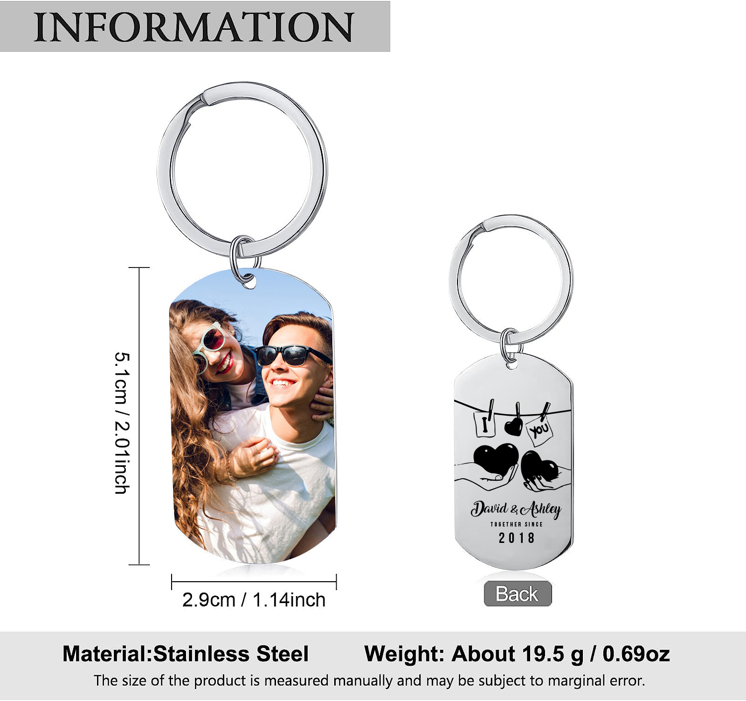 Personalised Couple Photo Keychain Custom 2 Names & Text & Year Keyring Gift for Him/Her-Jessemade AU