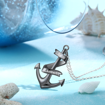 Personalised Pirate Ship Anchor Necklace Engrave 2 Names Necklace For Dad-Jessemade AU